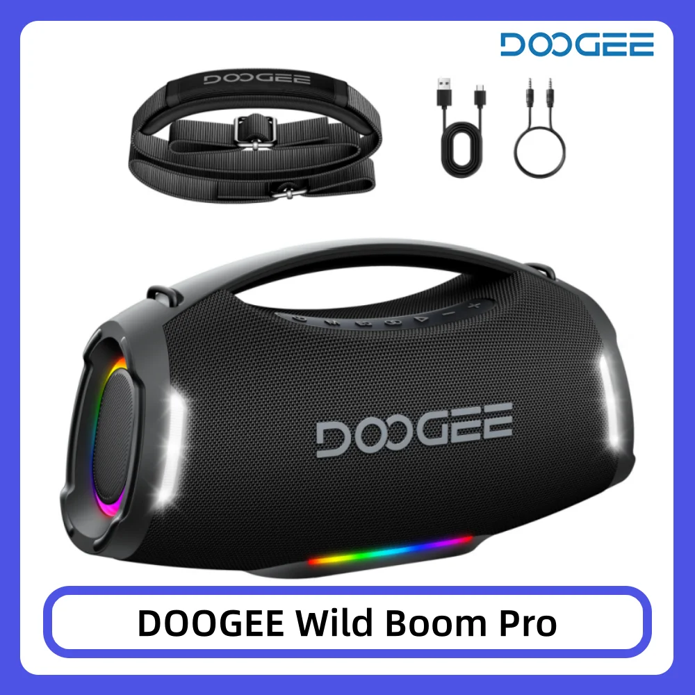 Enceinte sans fil DOOGEE Wild Boom Pro, enceinte portable d'extérieur avec caisson de basses, sortie de basses 250W, synchronisation Beat-Sync, spectacle de lumière RGB, batterie 12000mAh, enceinte Bluetooth