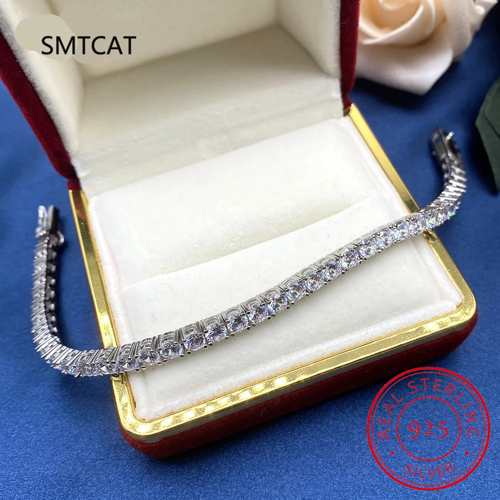 4mm Moissanite Tennis Bracelets for Women 100% 925 Sterling Silver Gemstone Bangle Wedding Sparkles Lab Diamond Bracelet