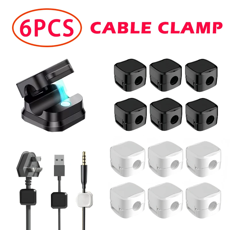 1/6 PC Magnetic Cable Clips Cable Smooth Adjustable Cord Holder Under Desk Cable Management Wire Keeper Cable Organizer Holder