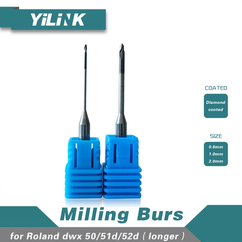 

Yilink 2 Pieces Milling Burs for Roland longer Diamond Coated for Milling Zirconia Block Shank 4mm Size 1.0/2.0mm