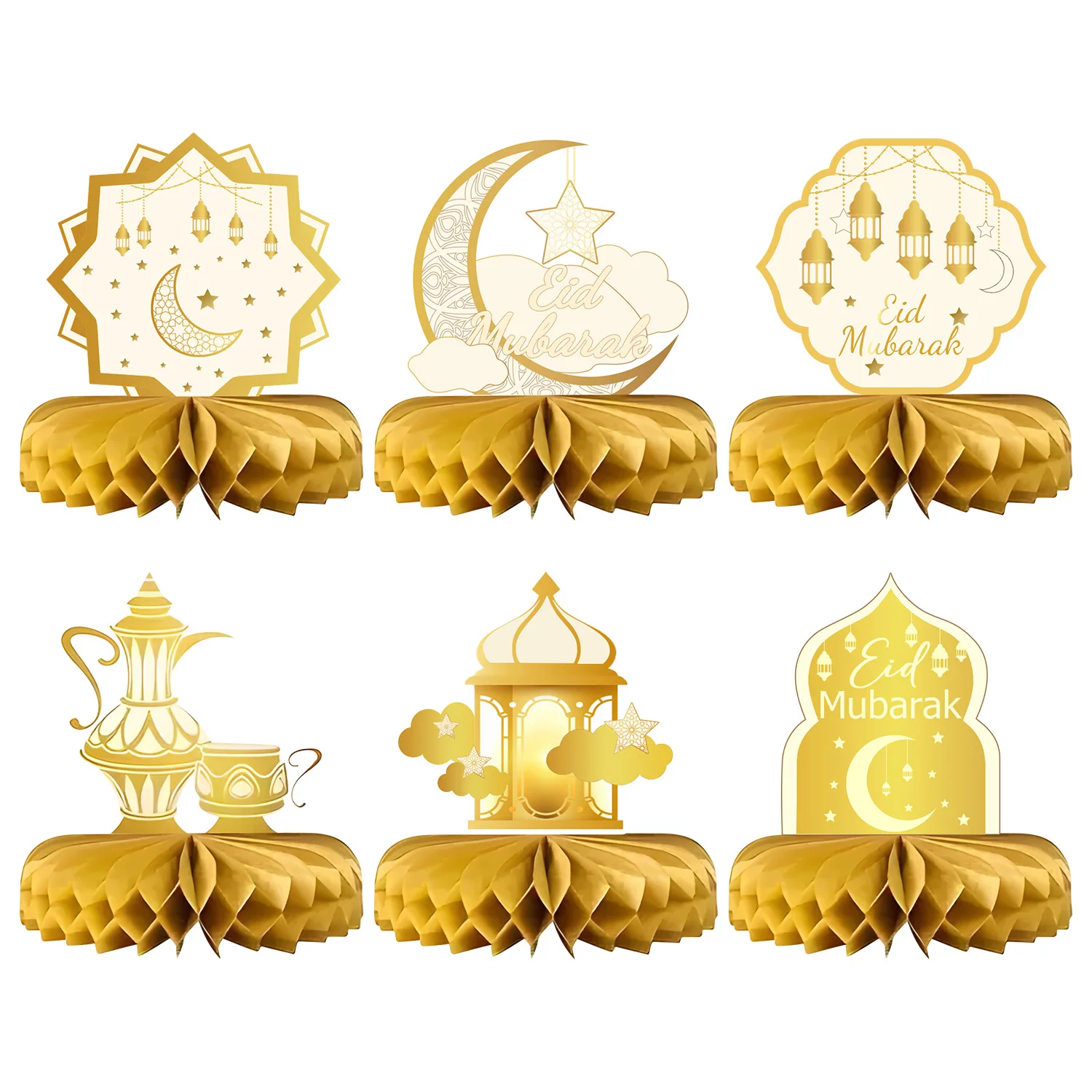 6 قطعة عيد الذهبي العسل زخرفة عيد الفطر حفلة الجدول الديكور احتفالي عيد ديكور المنزل نجمة القمر فانوس عيد نمط هدية