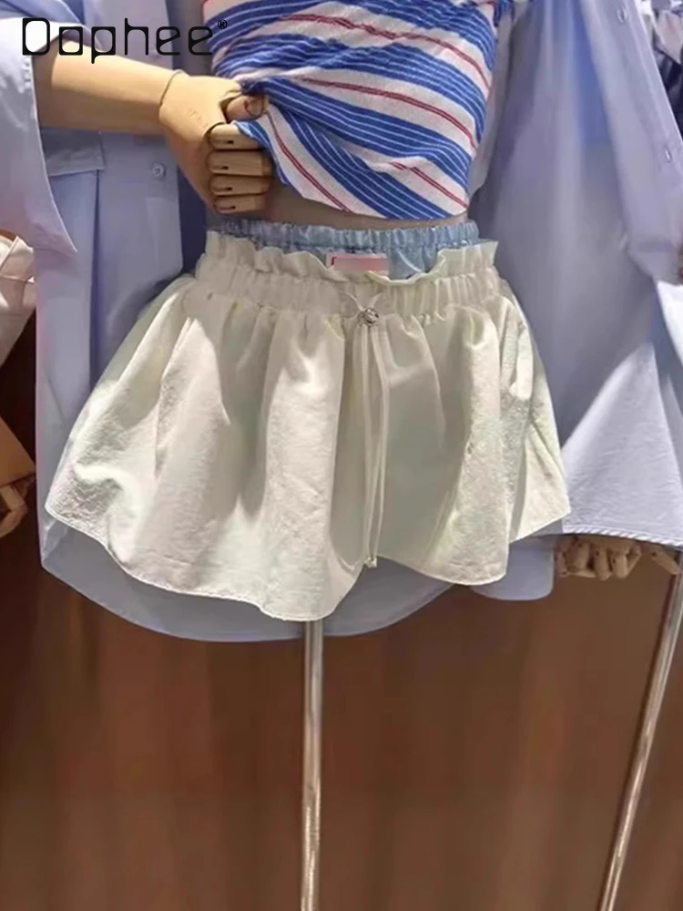 Coreano ins na moda emenda cor cintura elástica mini saia feminina verão nova doce menina personalidade falso saias tutu de duas peças