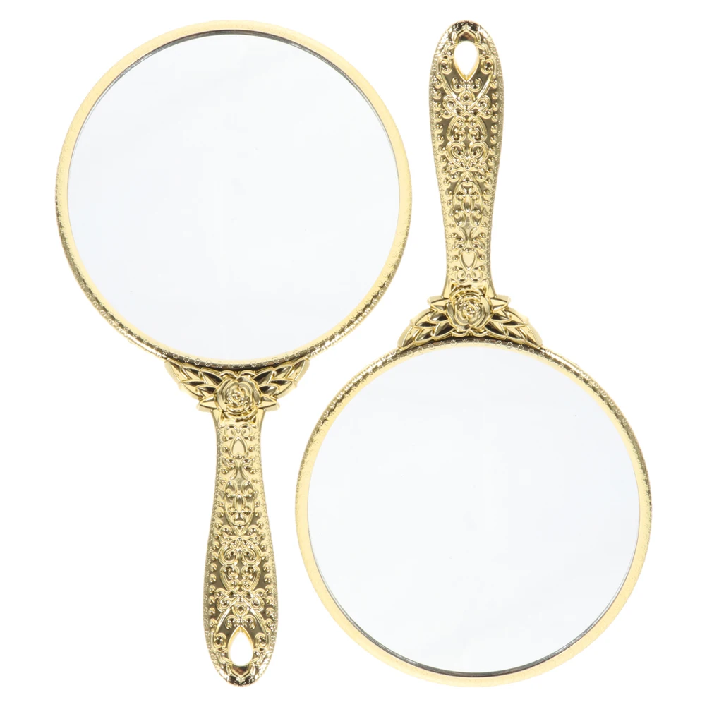 

2Pcs Round Handheld Makeup Mirror Vintage Rose Handle Design for Precise Application Ideal Gift for Her Elegant Vanity Tool