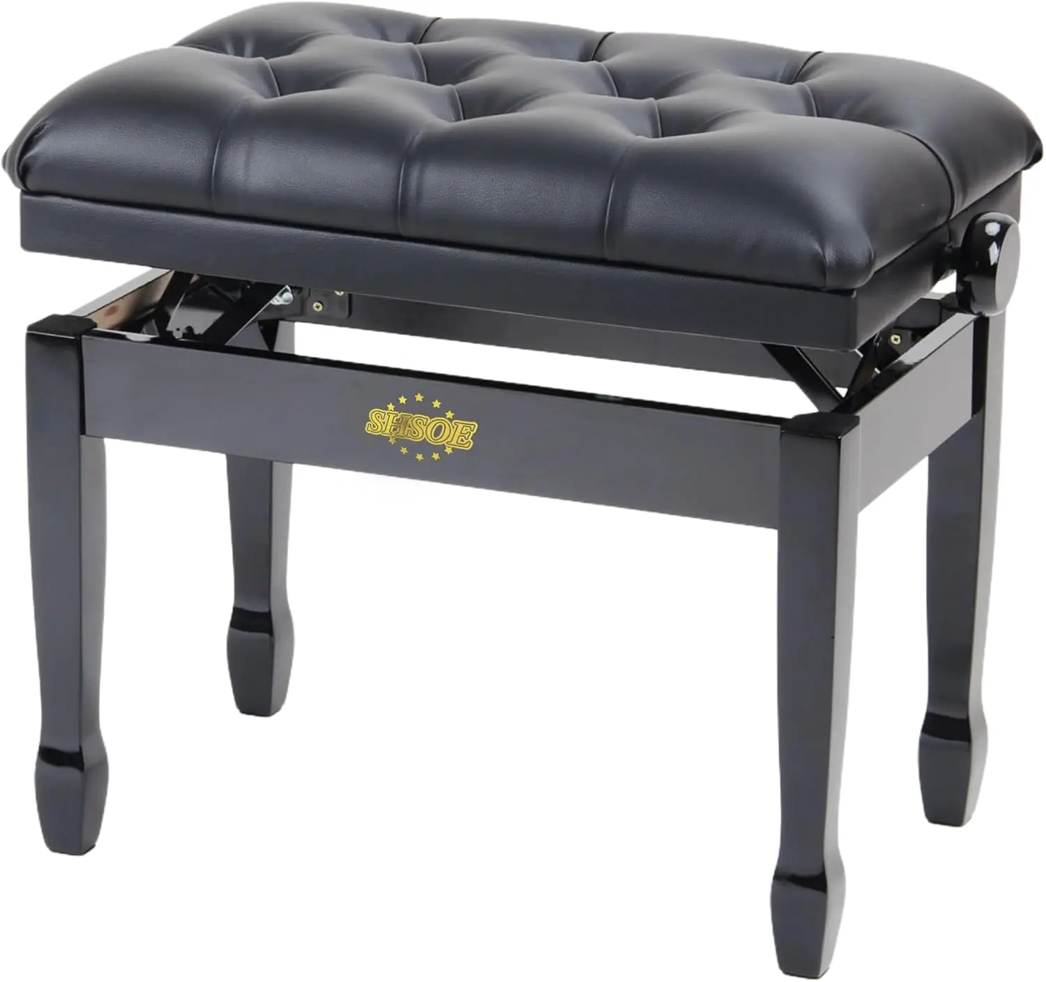 Adjustable Height Piano Bench, PU Leather Seat, Black