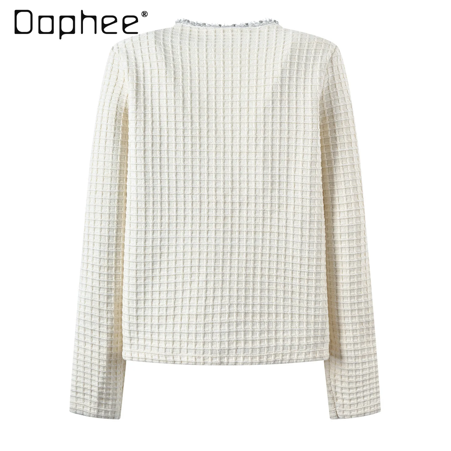 الفرنسية الخفيفة الفاخرة أنيقة الخامس الرقبة مطرز حجر الراين واحدة الصدر معطف طويل الأكمام المرأة موضة الراقية فضفاض معطف نحيف #3