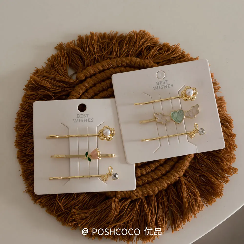 Набор заколок для волос с милыми розами, 3 шт., заколки с жемчугом и стразами для тонких волос, подарок для девочек