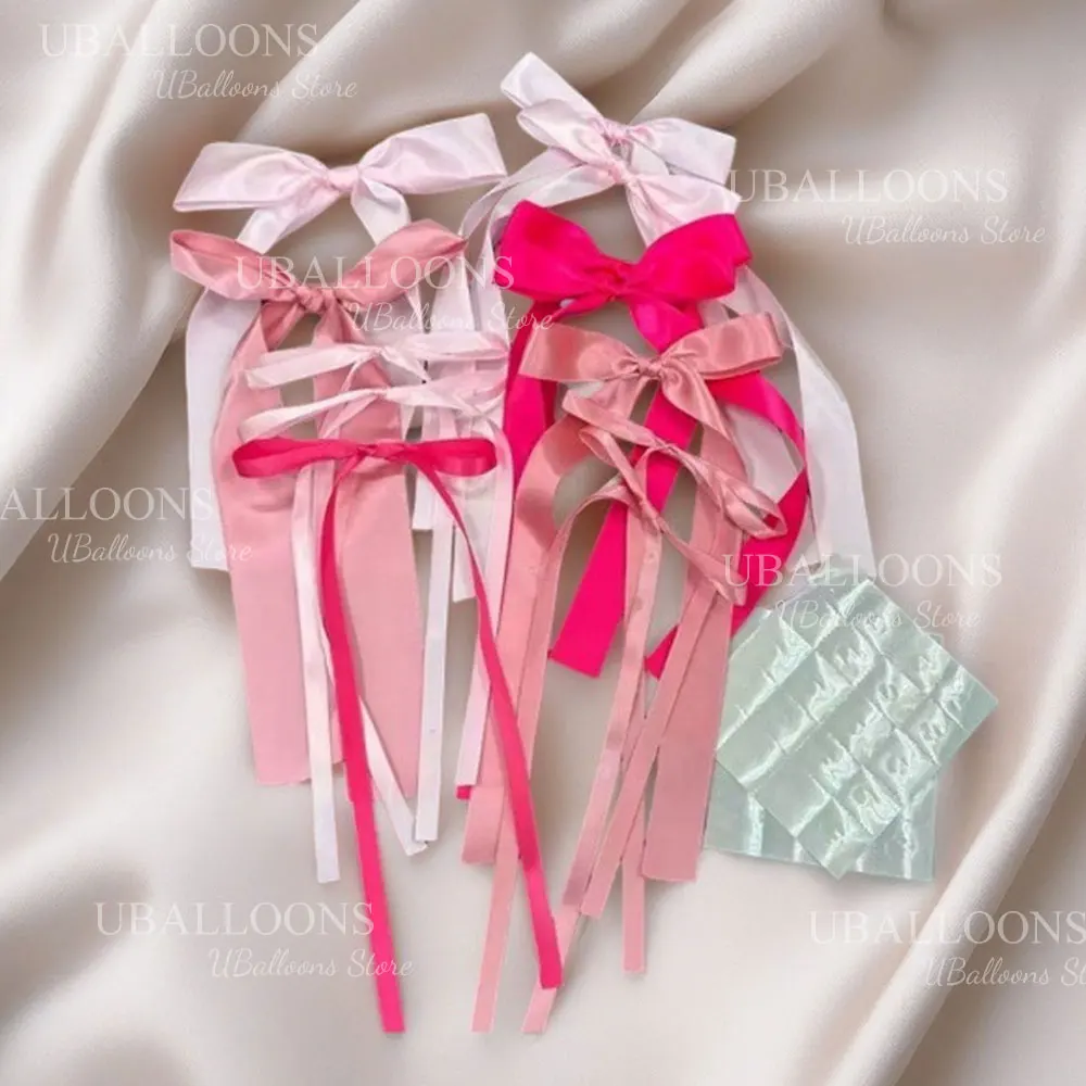 Kokette rosa Schleifen für Party-Hintergrund, 12/16 Stück, großes Satinband, heiße hellrosa Schleifen, Knoten für Geburtstag, Babyparty, Hochzeitsdekoration – Detail 7