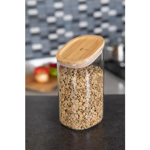 Acar With Bamboo Lid Oval Glass Jar 750 ml