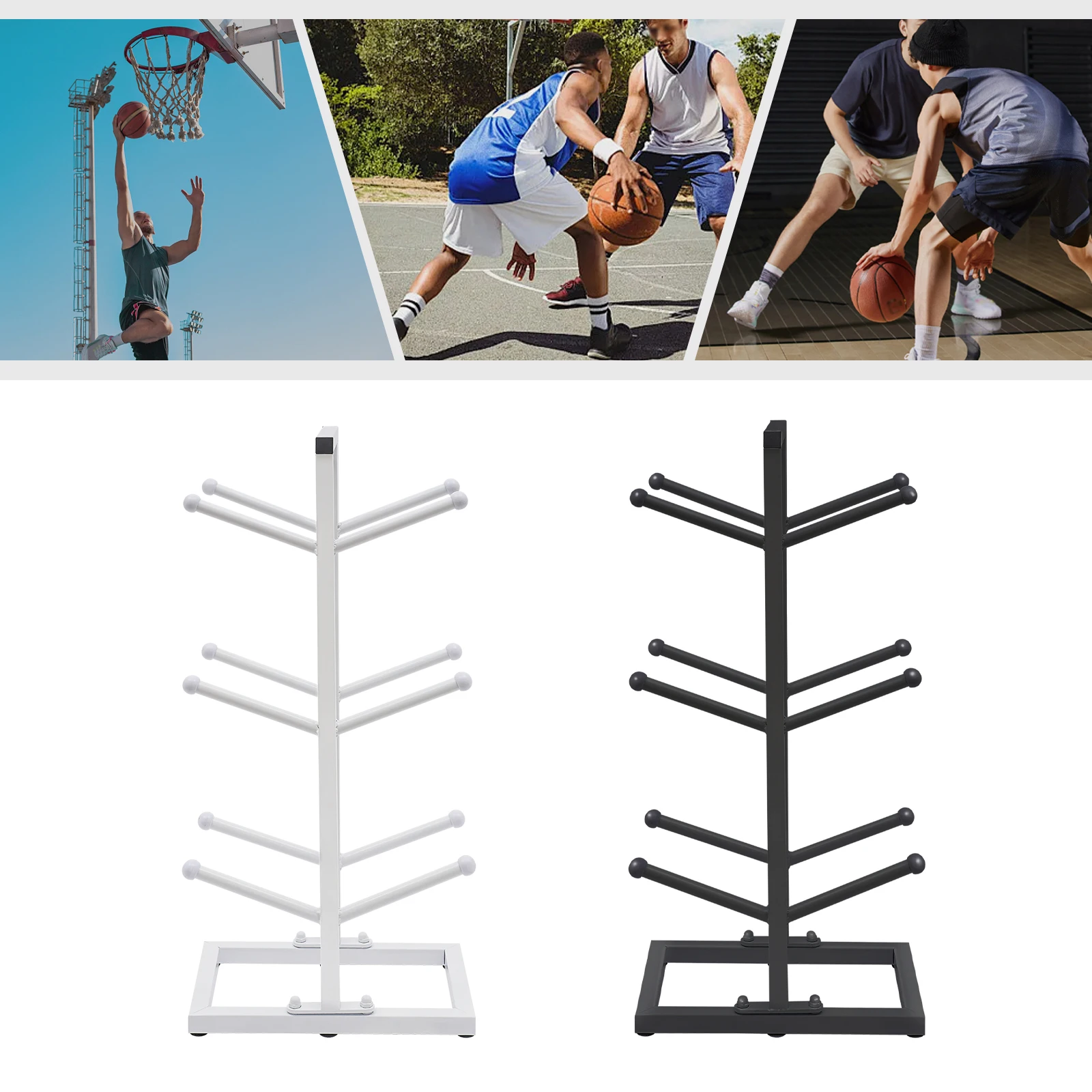 

Баскетбольные органайзеры, 3-уровневая полка для хранения мячей, двустороннее хранилище мячей для использования в помещении и на открытом воздухе