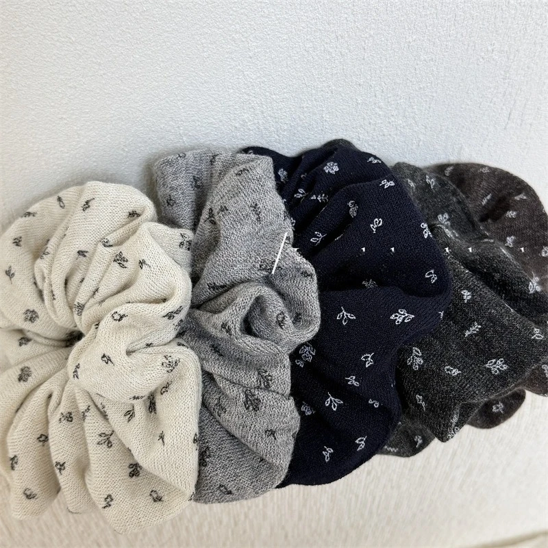 5 colors Floral Print Knit Hair Ties Large Soft Stretchy Scrunchie Girls  Hair Bands Ponytail Holder Simple hair accessories