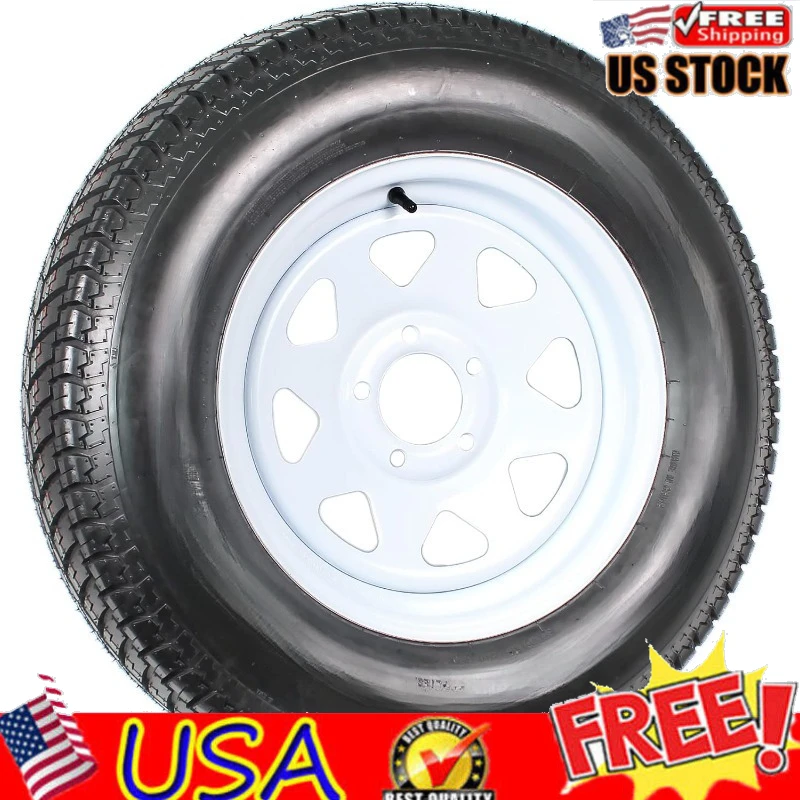 

Trailer Tire On Rim ST205/75D15 F78-15 205/75-15 Load Range C 5 Lug Wheel White Spoke - 2 Year w/Free Roadsi