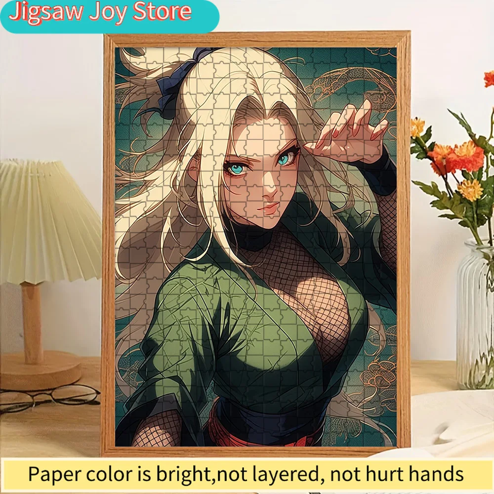 

Ino Yamanaka Paper Puzzle, Dynamic Naruto Anime Character Art of Blonde Ninja in Green Kimono with Fishnet Undergarment, Modern