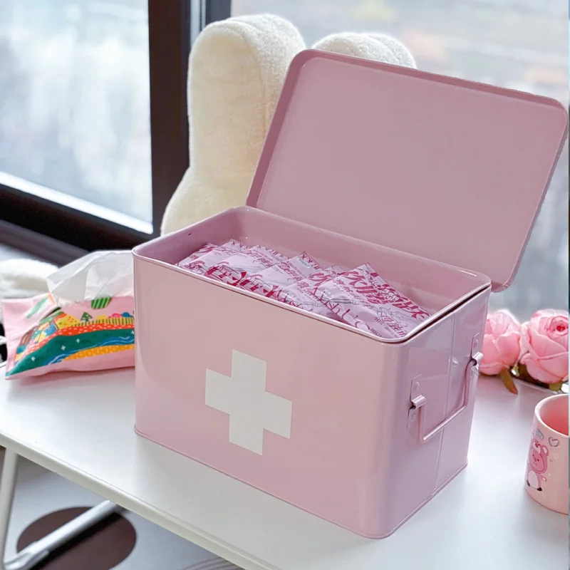 Pink Aesthetic Storage Organizer Box with Multi-Layer Compartments Large Capacity Medicine Cabinet for Home Girls Room Decor