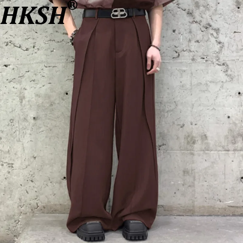 

Женские прямые брюки HKSH, однотонные, плиссированные, универсальные, элегантные, повседневные, офисные, драпированные, с широкими штанинами, новинка весны HK19374