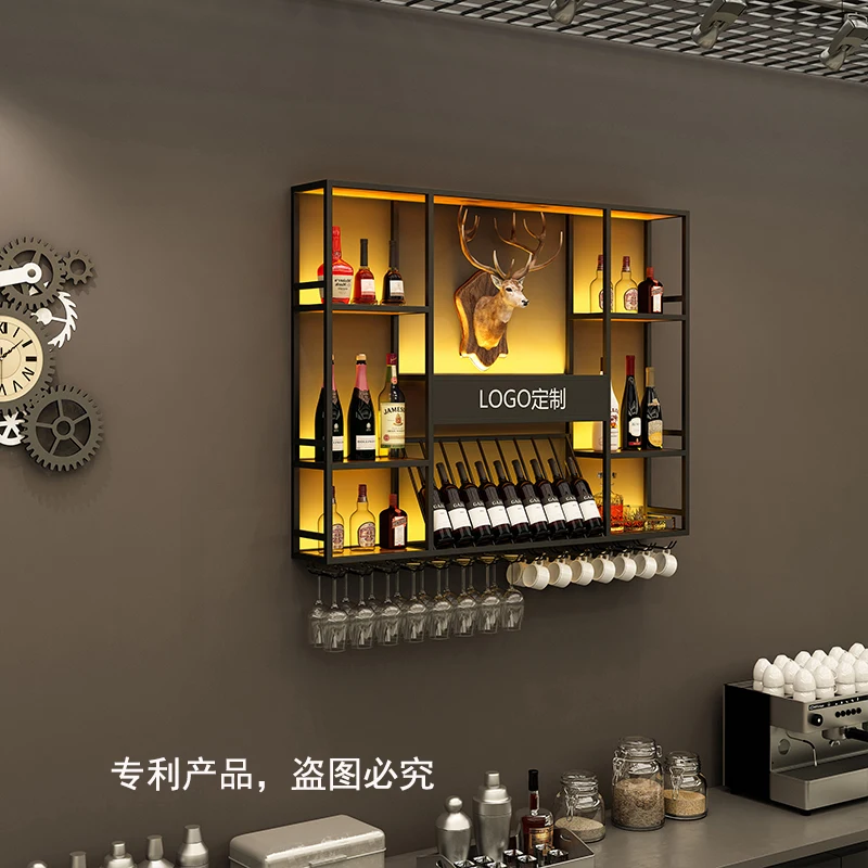 

Bar cabinet wall mounted shelves, industrial style bar forged iron display rack, creative restaurant
