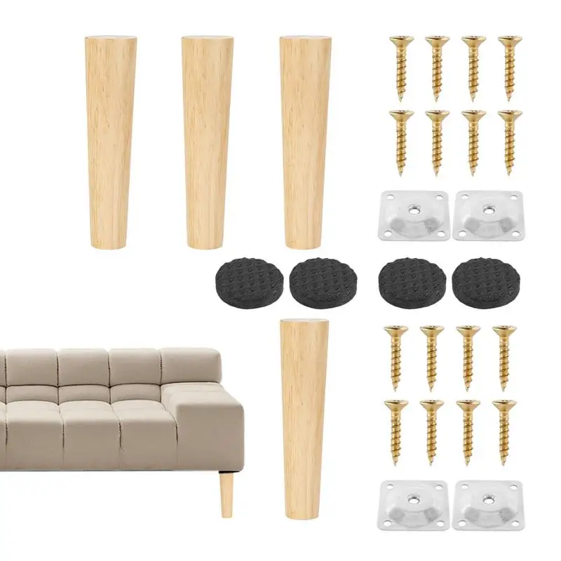 

Furniture Leg Sofa Legs Round Wood 4pcs Sofa Replacement Legs Solid Wood Turned Spindle Bun Feet With Screw Mounting Plate For