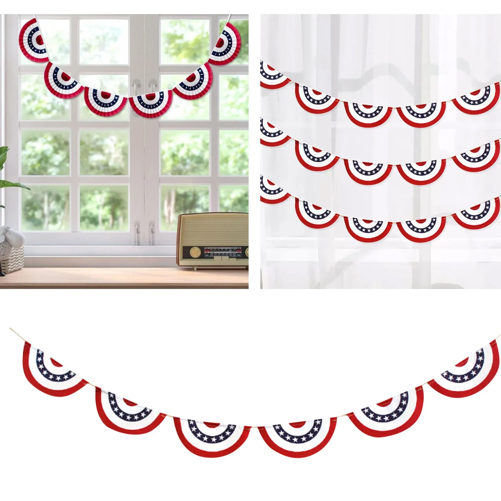 American Flag Bunting Pleated Fan String Patriotic Bunting Flag 4th Of July Decoration US Flag Banners Memorial Day