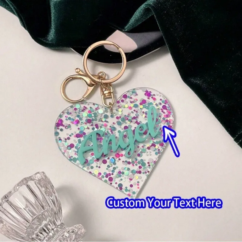 

Heart Cute Acrylic Name Tag Customized Keychain Nameplate Personalized Label Key Ring Bag Accessories Valentine's Day Gift