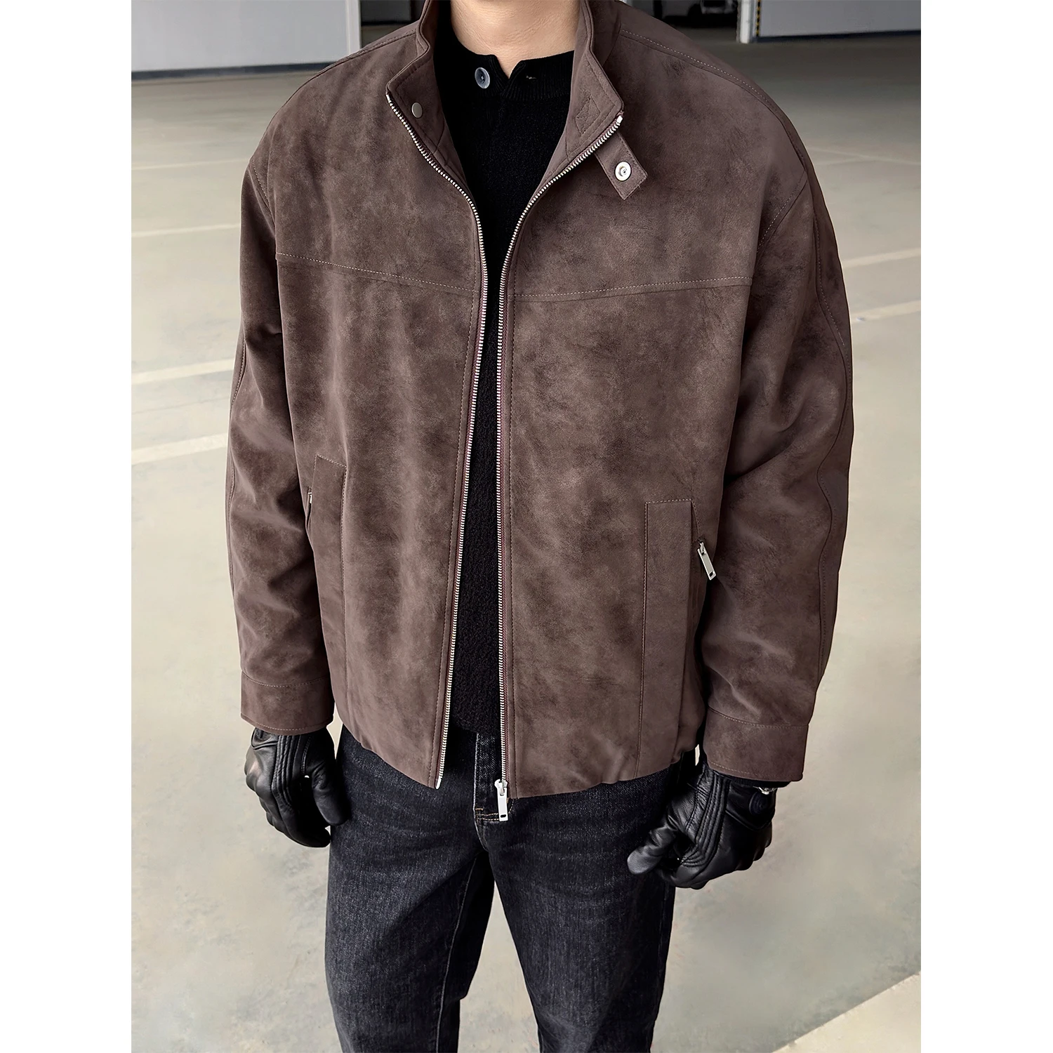 

Roin Men's Thiened Retro Leather Surface Stand Collar down Jaet Warm Ci Casual Du down Padded Coat for Men