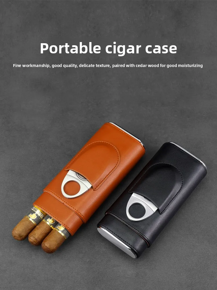 

Элитный портативный кожаный футляр для сигар из кедрового дерева, 3-секционный, с персонализированным влагозащитным контейнером и сигарными ножницами