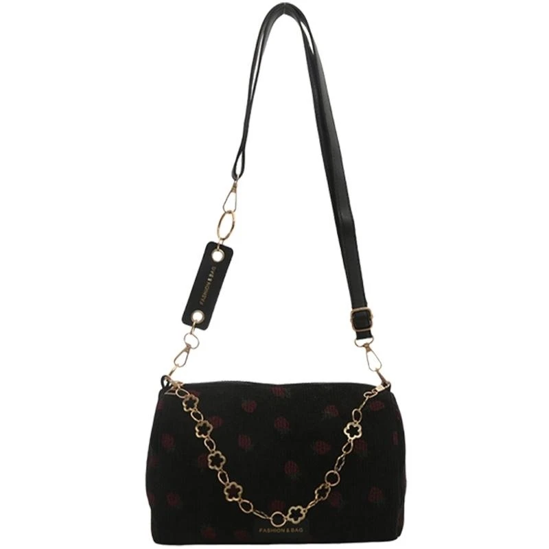 

G5AE Stylish Women's Travel ShoulderBag Corduroy Fabric with Chain Strap Multipurpose