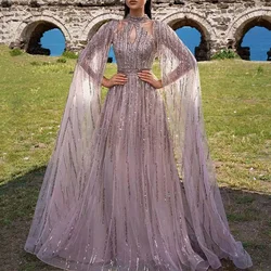 Women's Party Long Dress Temperament Soild Color Sequin Mesh Dresses Sexy Long Sleeve Waist Pinched Fishtail Dress Evening Gown