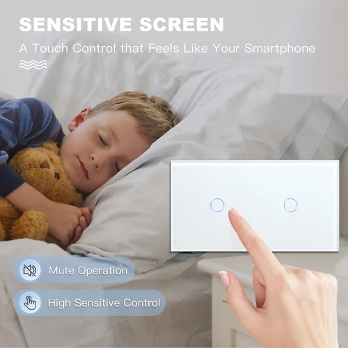 Imagen 2 del producto BSEED-Interruptor táctil de 1/2/3 entradas, interruptor de luz doble, interruptor de Triple Sensor, Panel de vidrio estándar de la UE de 1 vía, luz trasera azul, serie blanca