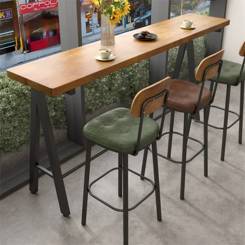 Simple modern cafe bar table and chair combination household partition solid wood high table balcony window long table