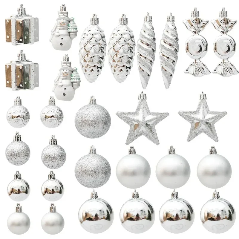 20/29pcs Christmas Ball Silver Christmas Tree Hanging Pendants Home Gifts New Year Printed Special-shaped Christmas Spheres 2023