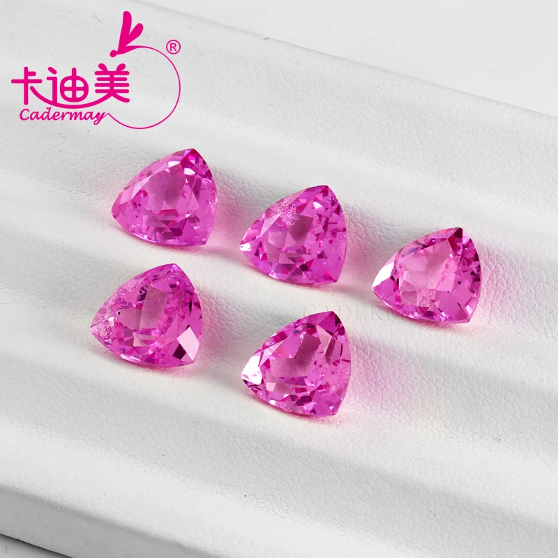 CADERMAY Trillion Shape Lab Grown Pink Sapphire Loose Gemstone With Inclusions For Inlaid Jewelry Making DIY