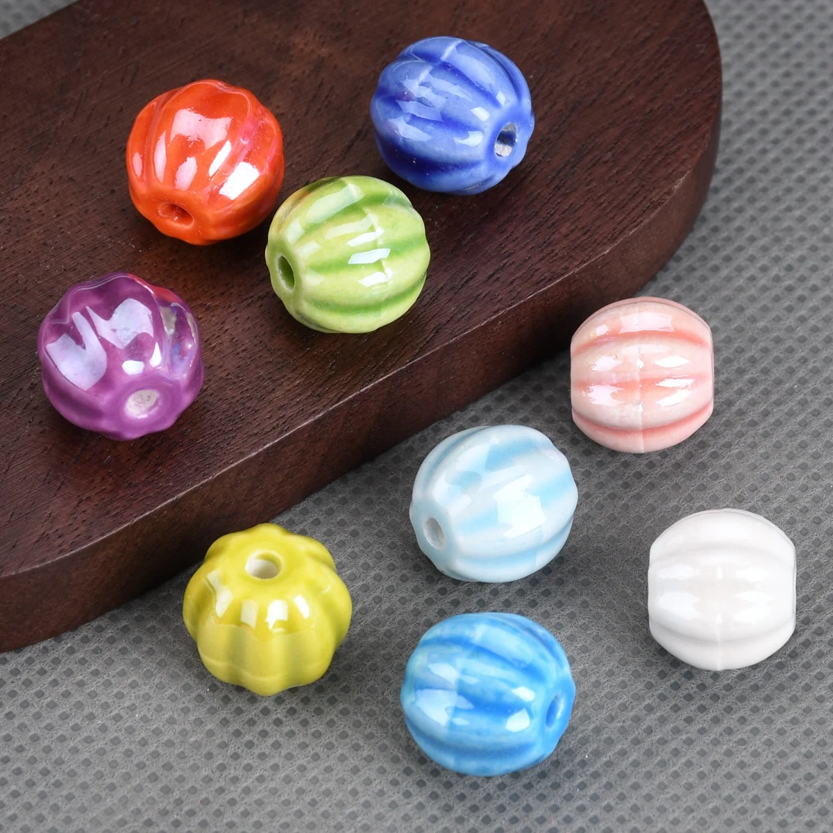 

10pcs Round 12mm Pumpkin Shape Glossy Ceramic Porcelain Loose Beads For Jewelry Making DIY Findings