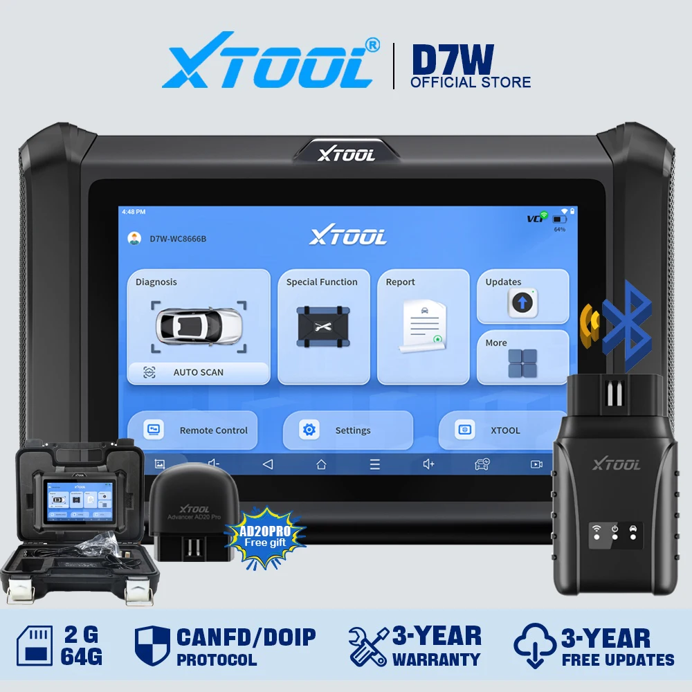 XTOOL D7W D7 BT Bluetooth Diagnostic Tool All System Car Automotive Scanner ECU Coding Bidirectional 36 Resets CANFD DOIP PK D7S