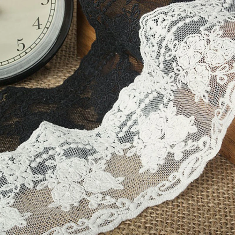 Black White Beige Small Flower Cotton Embroidered Lace Decoration Accessories Lace Trim Width 9cm 5Yds/lot