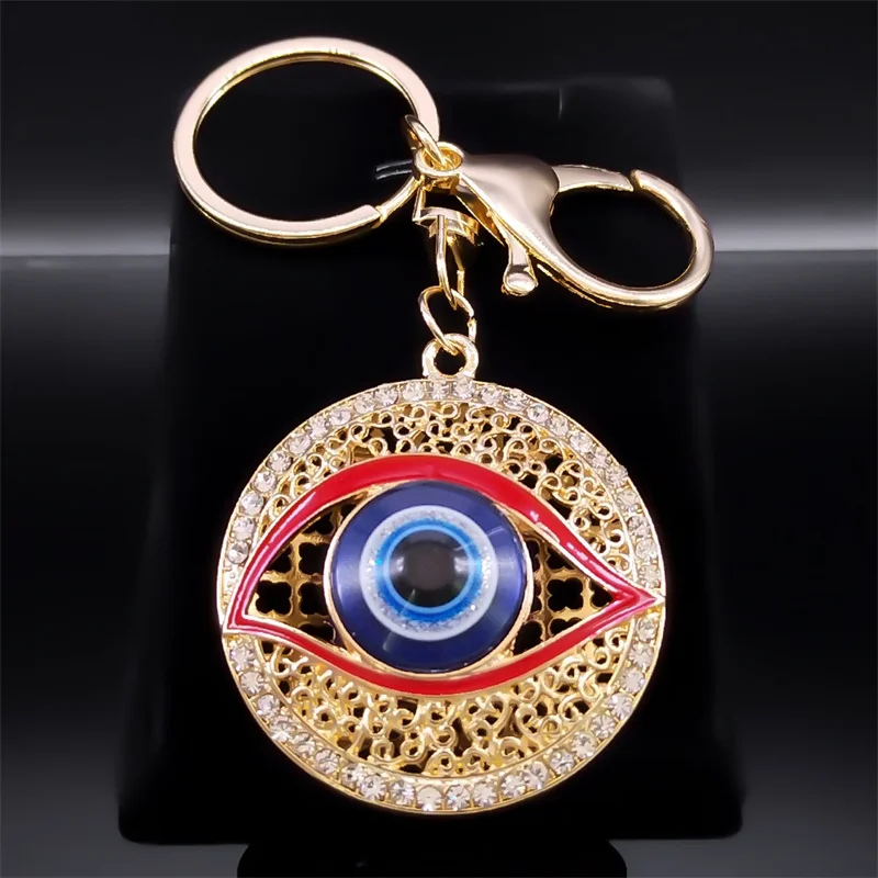 Turkey Eye Key Ring for Men Women Gold Color Alloy Rhinestone Evil Blue Eye Bag Accessories Keychain Jewelry llaveros K5248S01