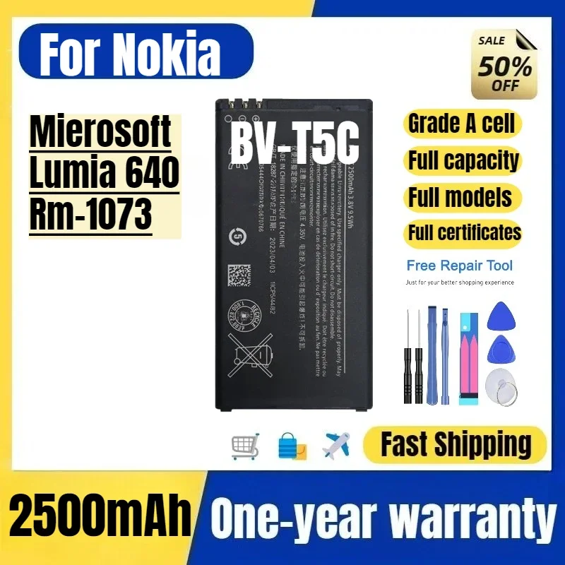BV-T5C for Nokia Mierosoft Lumia 640/Rm-1073 Phone Battery High Quality High Capacity Replacement Bateria Grade A Cell with Tool