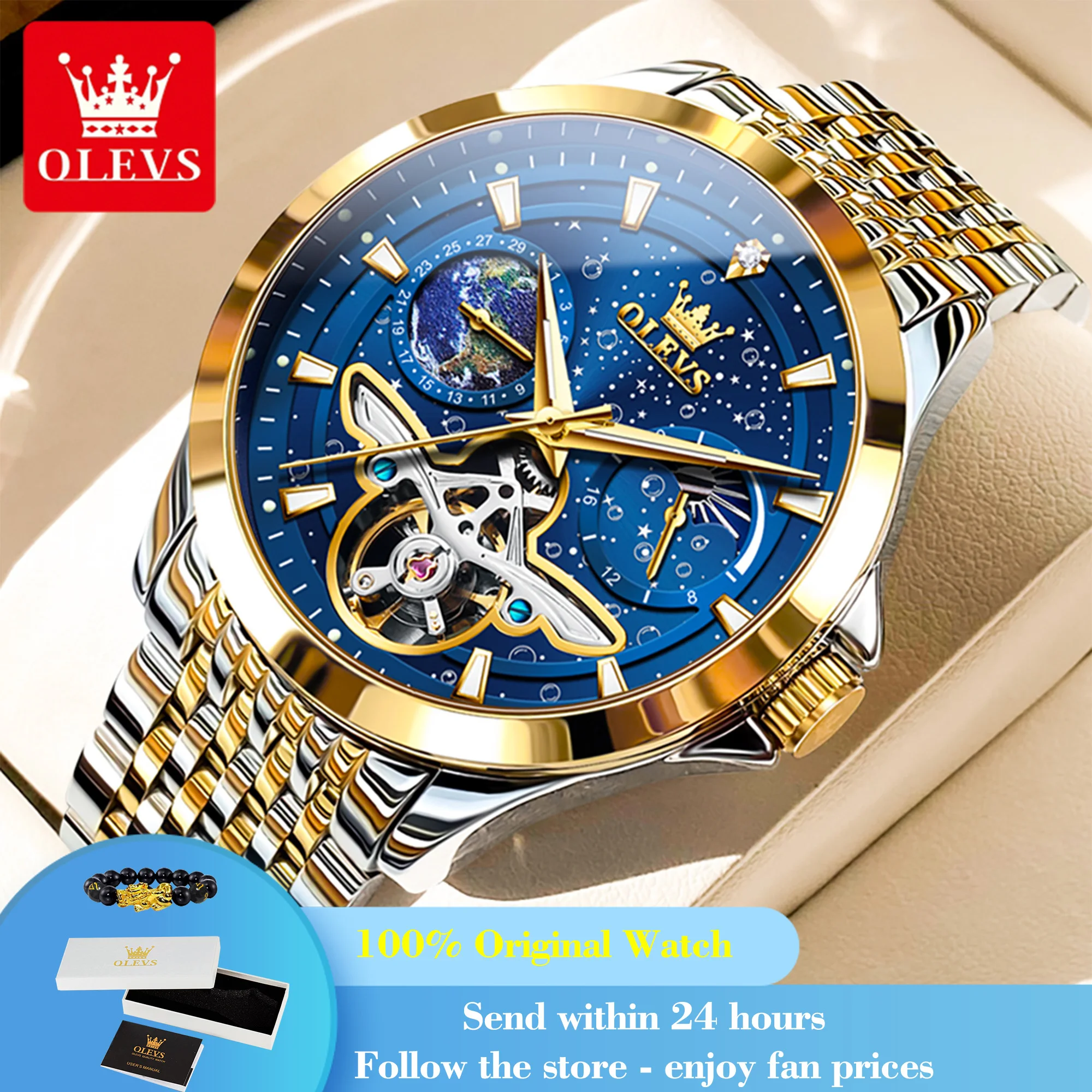

OLEVS 6705 Automatic Watch Man Hollow Flywheel Mechanical Watch For Men Moonswatch Calendar Luxury Waterproof Men's Wristwatch