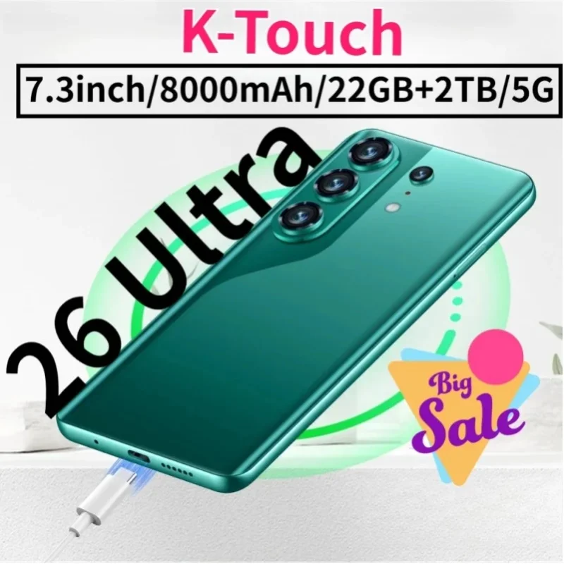 K-Touch 26 Ultra 22GB+2TB Smartphone 7,3 Zoll Mobiltelefone Android 15 Handy 5G Dual-SIM-Karte 8000mAh 16+48MP Kamera Mobiltelefone