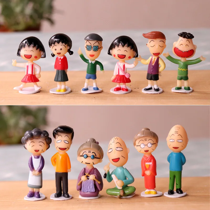 12pcs 4-5cm Chibi Maruko Chan Grandpa Grandma Dad Mother Family PVC Action Figures Dolls Model Toys Gifts Students Mini Toys