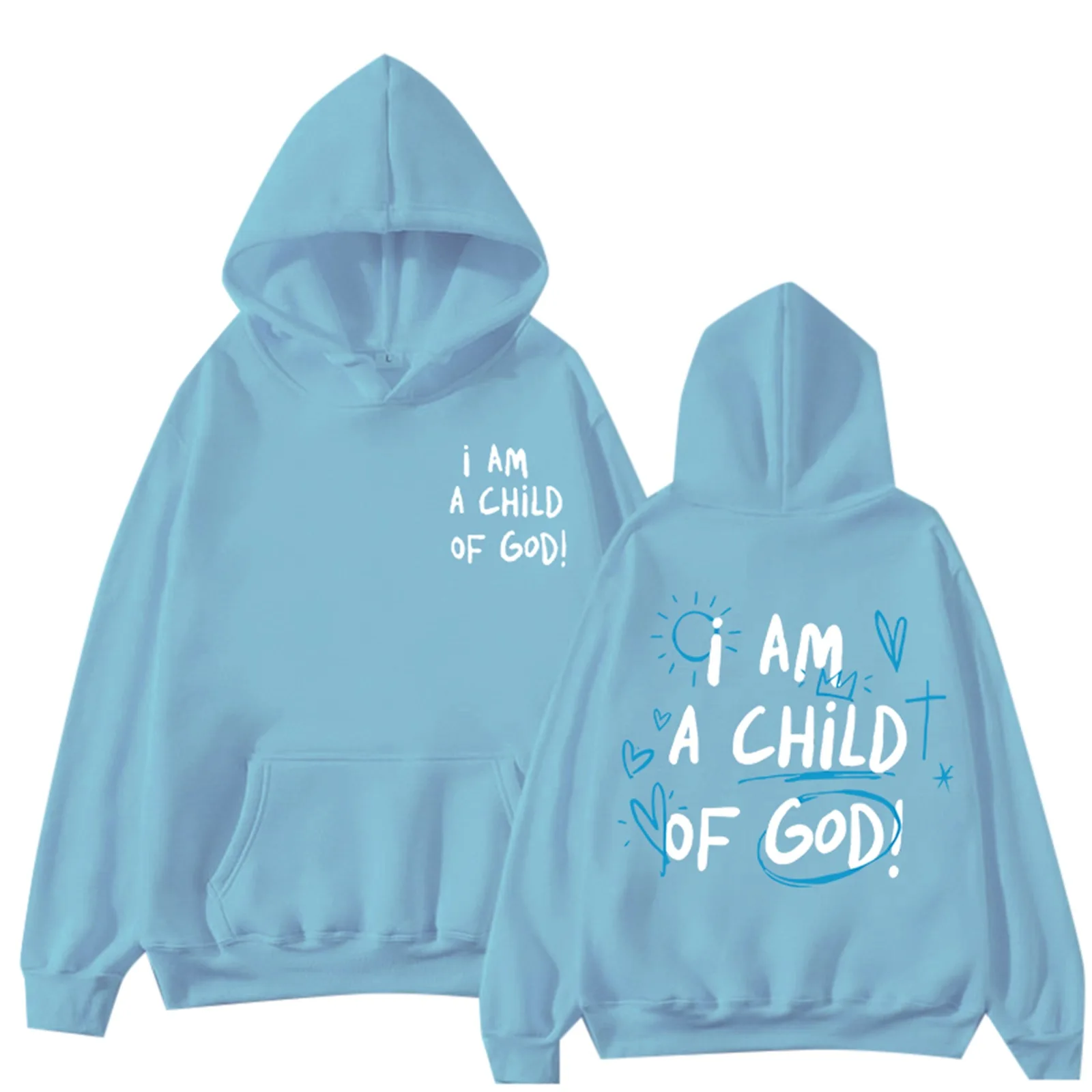 Modna bluza oversize z kapturem dla kobiet i mężczyzn z napisem I AM A CHILD OF GOD i grafiką krzyża i serca, codzienna, miękka, polarowa, wkładana przez głowę, z długim rękawem, luźna.