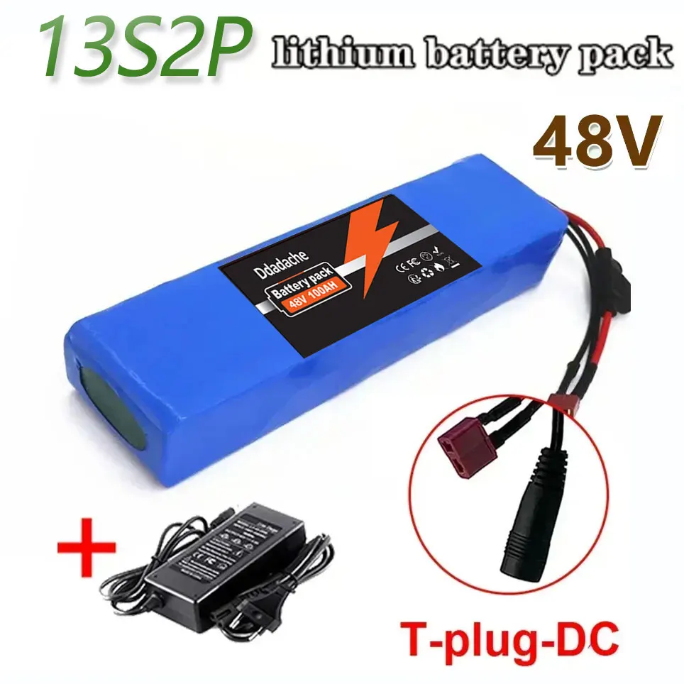 13S2P 48V 100Ah Lithium-Ionen-Akku mit 250W 350W 500W 750W 1000W BMS und einem kostenlosen 48V/54,6V-Ladegerät