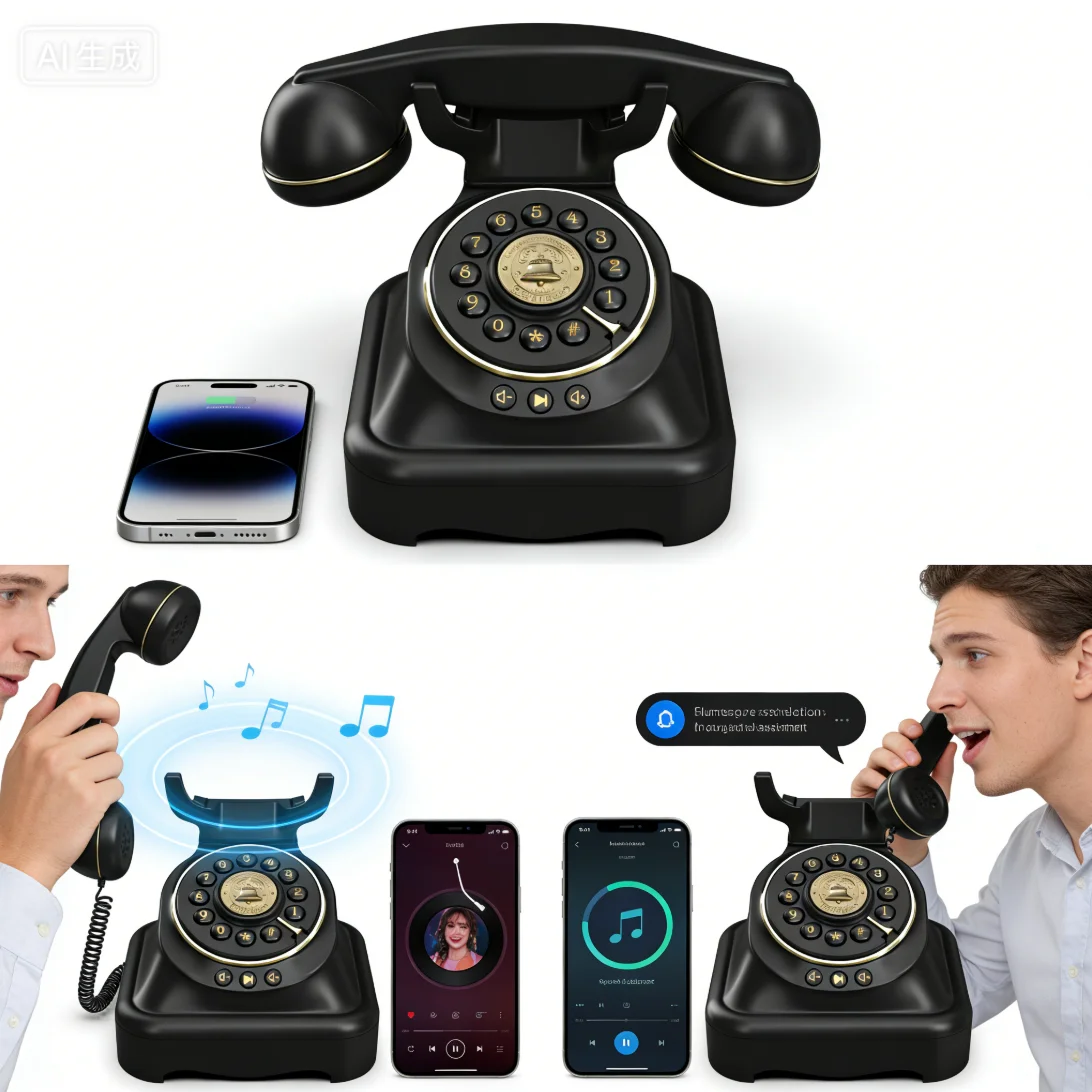 

Retro Bluetooth phone that can connect to voice assistants, supporting making calls and playing music