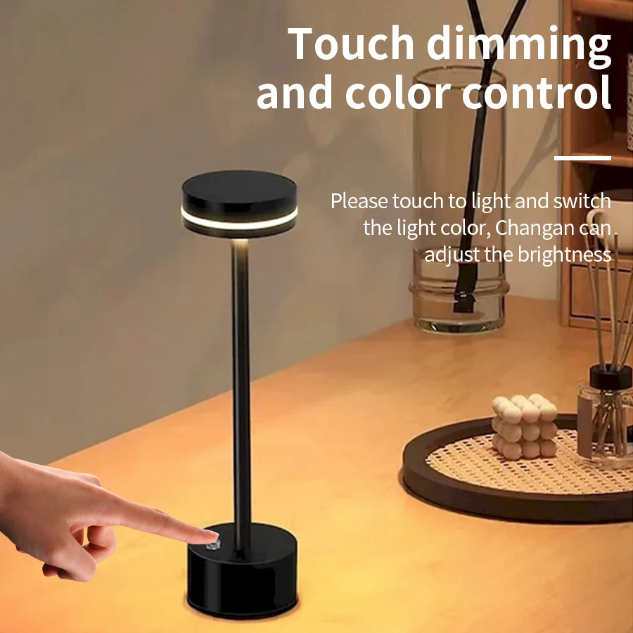 LED Touch Switch Table Lamp USB Cordless Night Light Bedside Table Bedroom Three-color Dimming Restaurant Bar Atmosphere Lamp