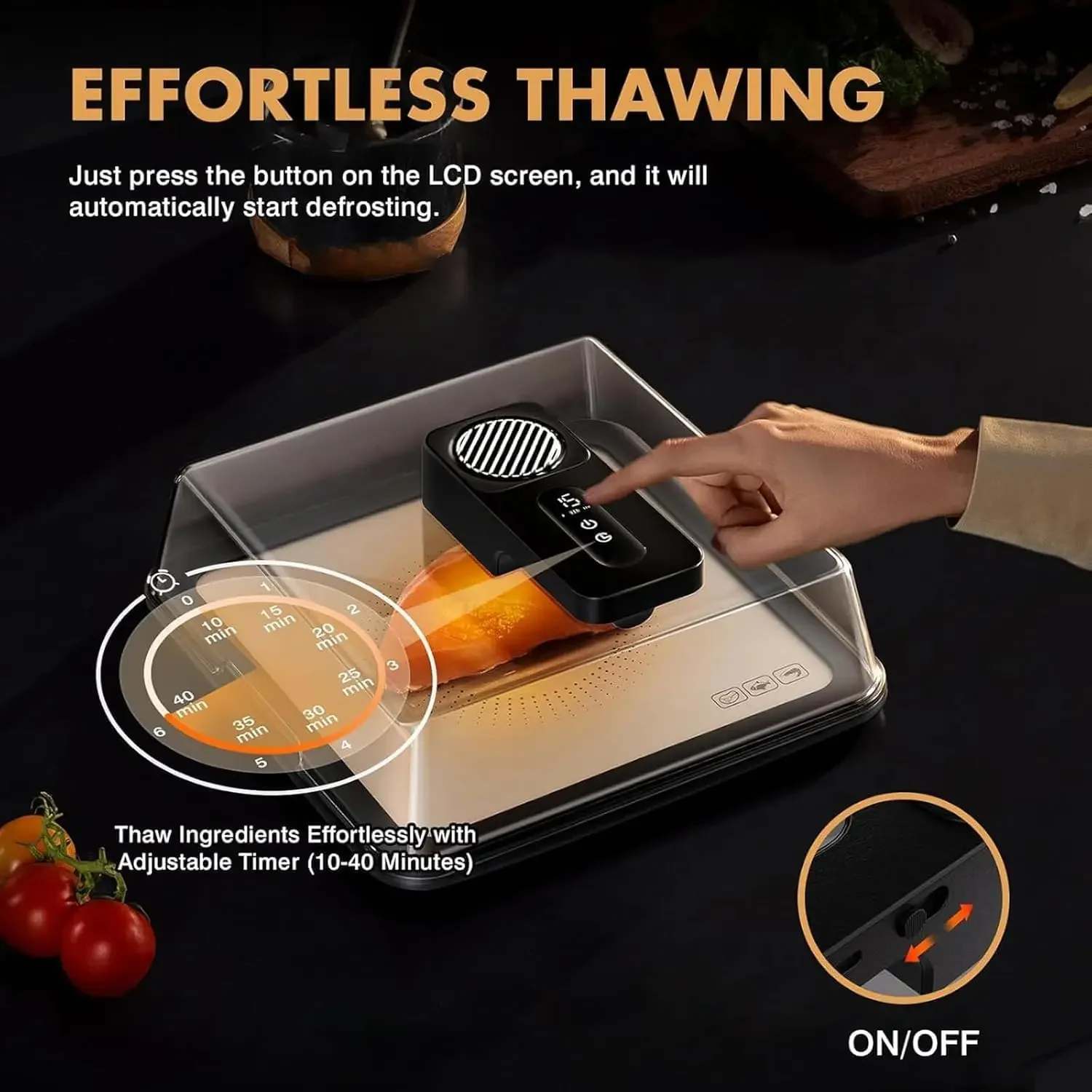4.2L Electric Thawing Board, Meat Defrosting Tray, 10min Quickly Thaw, with 2000mah Battery, USB Rechargeable, No Cold/Warm Wate