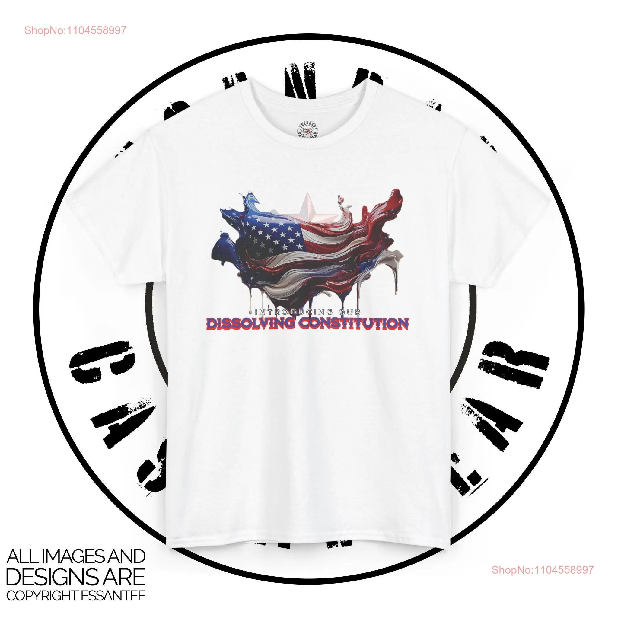 Dissolving US Flag T Shirt Patriotic Heavy Cotton Political Events Clothing Unique Bold Style Top Comfortable