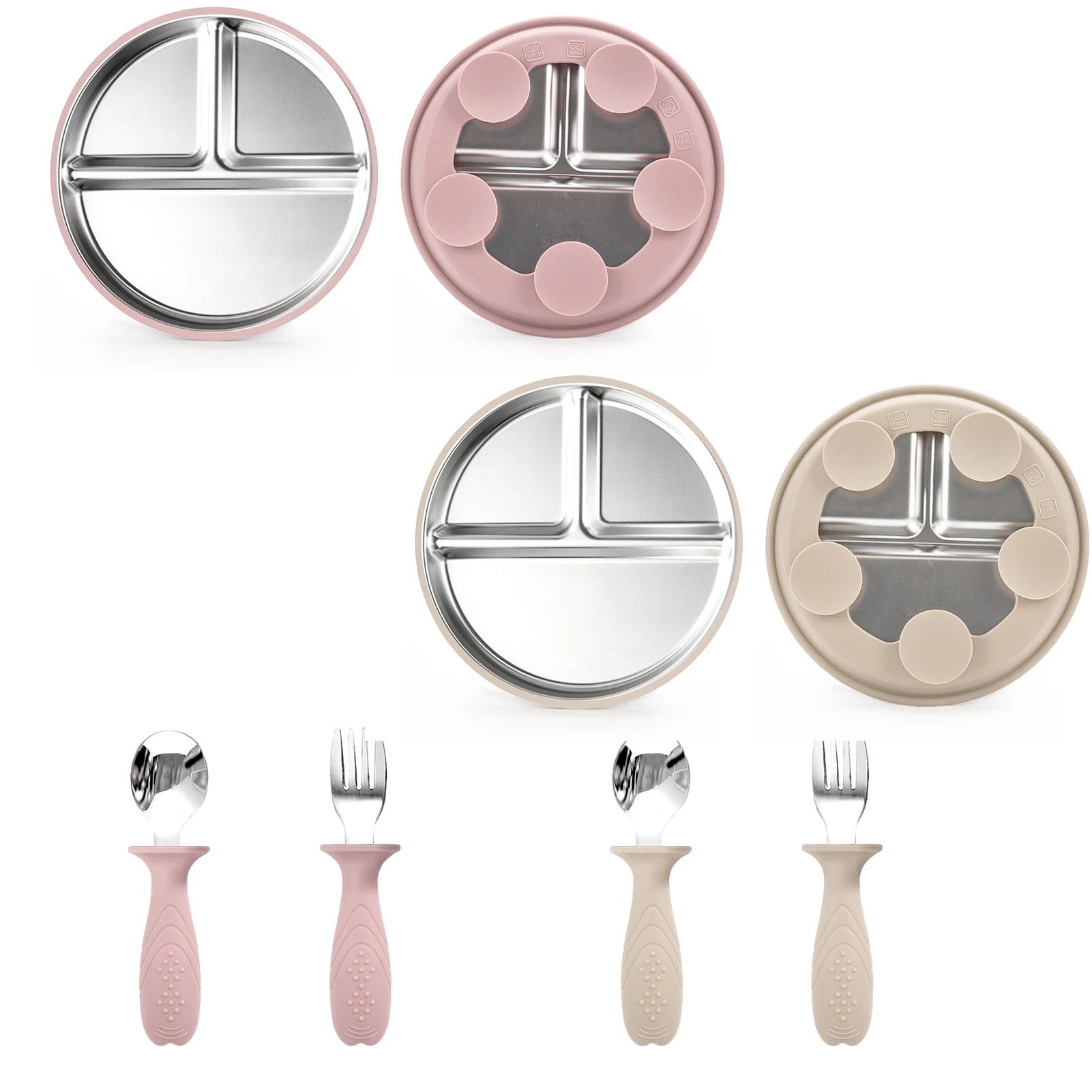 Childrens Tableware Set With 304 Stainless Steel Plate Stainless Steel Baby Plate Fork Spoon Set