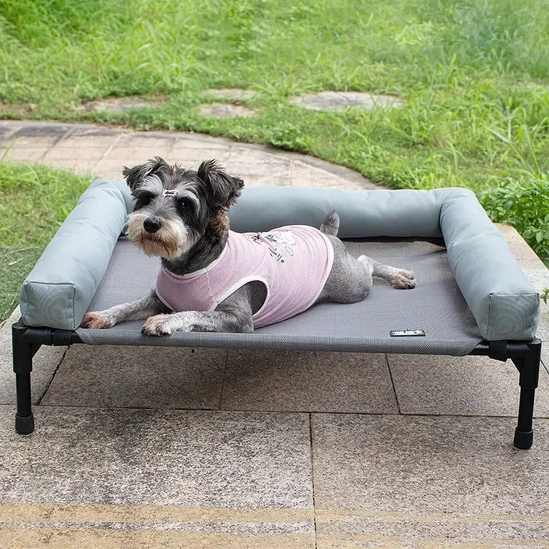 Large elevated cooling dog bed portable chew resistant outdoor kennel with non slip foot pedal pet bed