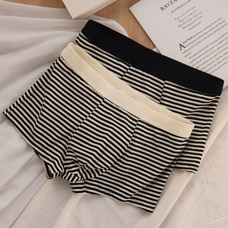 

Простое полосатое мужское нижнее белье, эластичные боксеры с широким поясом для мужчин, мужские модные мужские трусы с выпуклым мешочком, трусы