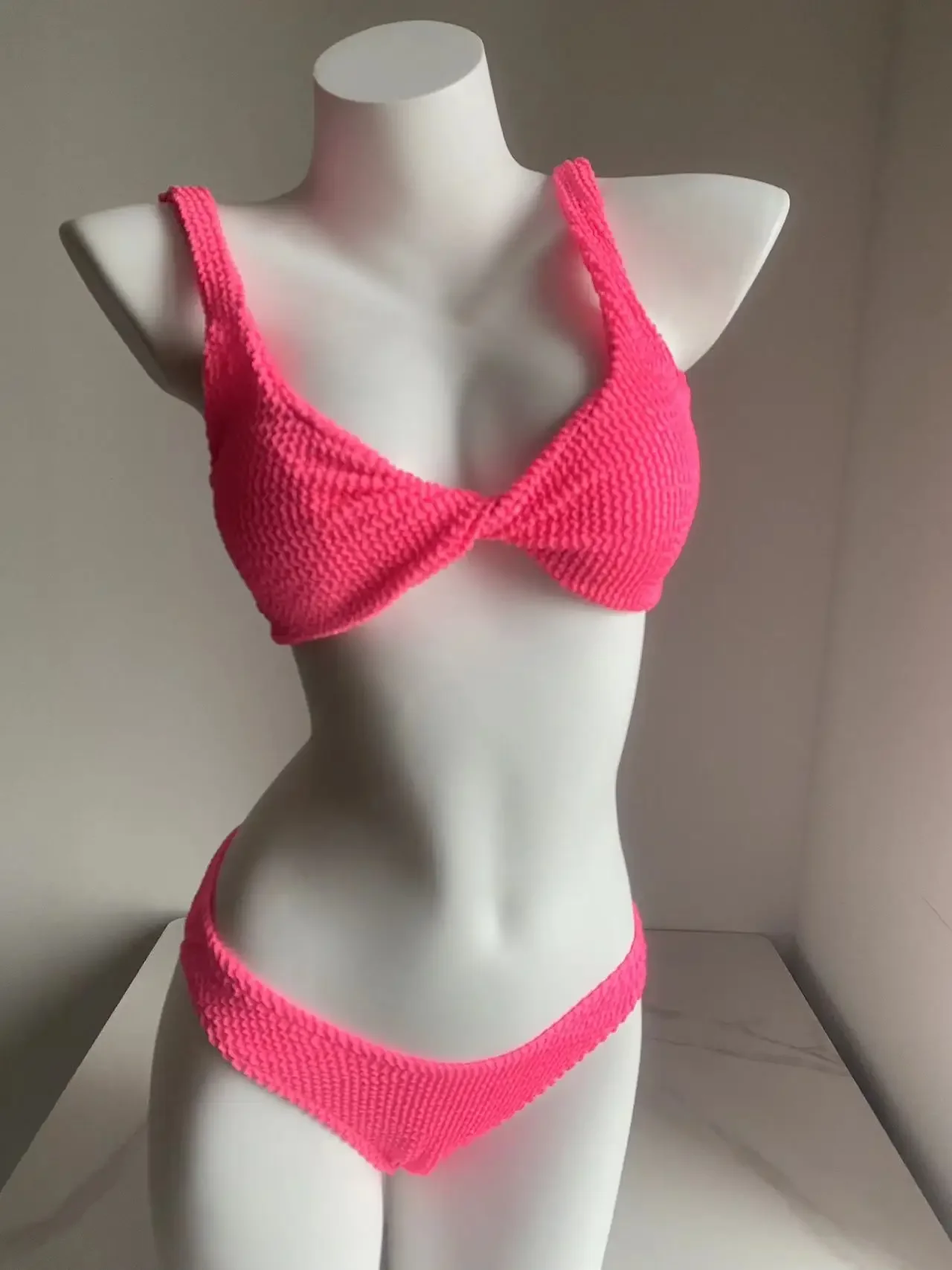 

Sexy Twist Tank High-Waist Bikini Sets Swimwear Women Swimsuits Bathing Suit 2024 Solid V-neck Pink Bikinis Beachwear