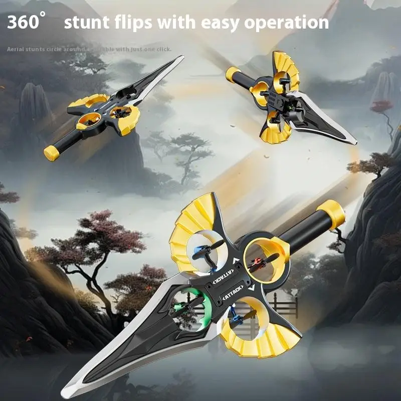 

Gift Set Boys RC Stunt Plane, 4-Axis Flying Sword with Hand Wave/Controller Modes, Flashing Lights & 360 ° Stunt Flip