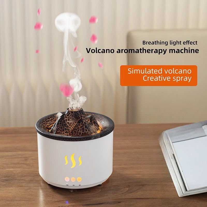 260ml Aroma Essential Oil Diffuser Aromatherapy Volcano Air Humidifier Smoke Ring Sprayer 2 Colors Flame LED Lamp for Bedroom